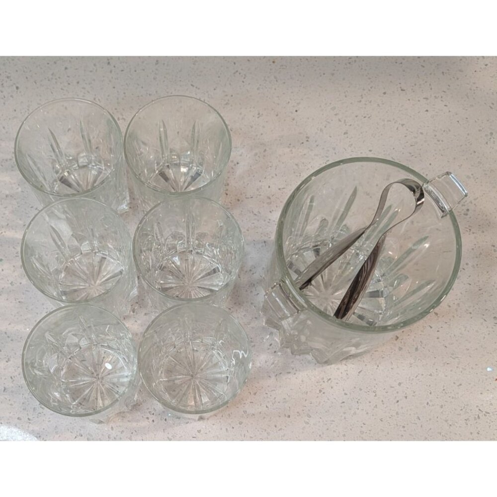 Clear Glass Ice Bucket Set 6 Glasses Italy-Made Tongs - Picture 8 of 16